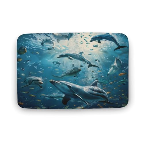 asbwuo Niedlicher Badezimmerteppich mit Meerestieren, lustige Delfin-Badematte mit Rutschfester Rückseite, 40,6 x 61 cm von asbwuo