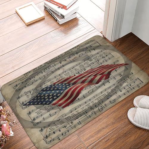 asbwuo Primitive Patriotic Star Spangled Banner Amerikanische Flagge Fußmatte - Schmutzfang Outdoor Willkommensmatten rutschfeste Outdoor Indoor Eingang Low Profile Vordere Fußmatte (24x16in) von asbwuo