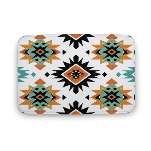 asbwuo Retro-Azteken-Badezimmerteppich, orangefarbene Argyle-grüne Badematte mit Rutschfester Rückseite, 40,6 x 61 cm von asbwuo