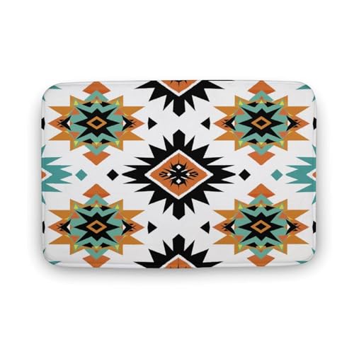 asbwuo Retro-Azteken-Badezimmerteppich, orangefarbene Argyle-grüne Badematte mit Rutschfester Rückseite, 50,8 x 81,3 cm von asbwuo