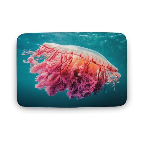 asbwuo Rote Quallen-Unterwasser-Badezimmermatte, Moderne Badematte mit Meerestieren und Rutschfester Rückseite, 50,8 x 81,3 cm asbwuo Rote Quallen-Unterwasser-Badezimmermatte, Moderne Badematte mit Meerestieren und Rutschfester Rückseite, 50,8 x 81,3 cm von asbwuo