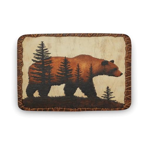 asbwuo Rustikaler Badezimmerteppich mit Braunbär-Motiv, Badematte mit Baum-Silhouette und Rutschfester Rückseite, 50,8 x 81,3 cm von asbwuo