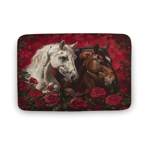 asbwuo Rustikaler Badezimmerteppich mit Pferdenmotiv, Badematte mit Blumenmuster und roten Rosen, rutschfeste Rückseite,50,8 x 81,3 cm asbwuo Rustikaler Badezimmerteppich mit Pferdenmotiv, Badematte mit Blumenmuster und roten Rosen, rutschfeste Rückseite,50,8 x 81,3 cm von asbwuo
