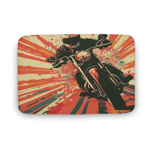 asbwuo Verspielter Badezimmerteppich mit Rennfahrermotiv, Coole Motorrad-Badematte mit Rutschfester Rückseite, 40,6 x 61 cm von asbwuo