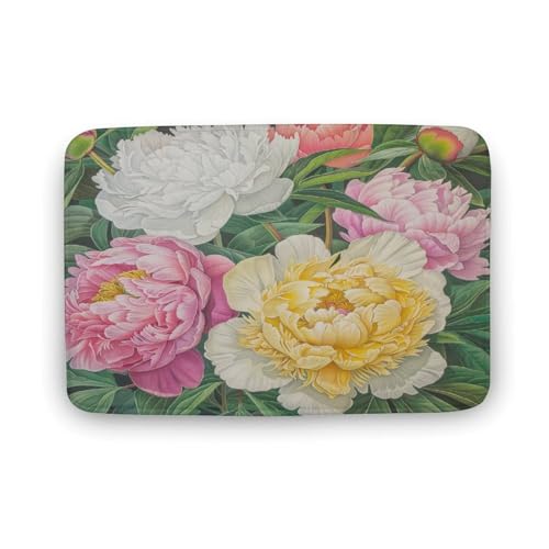 asbwuo Wunderschöner Badezimmerteppich mit Blumenmuster, rustikale Badematte mit botanischem Motiv im Landhausstil mit Rutschfester Rückseite, 40,6 x 61 cm von asbwuo