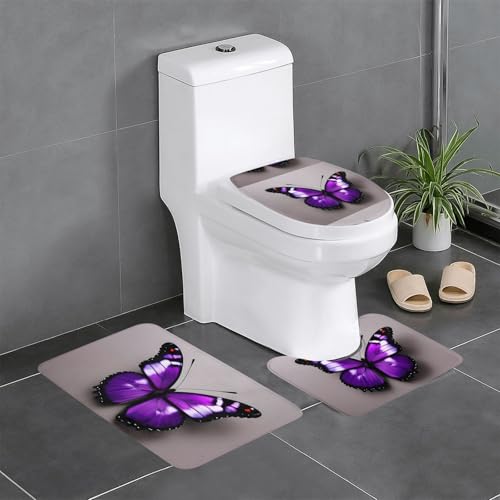 asbwuo rutschfeste Bodenmatte, 3-teiliges Set, U-förmige Toilettenbodenmatte mit violettem Pflaumen-Schmetterlingsdruck, fest angebracht, saugfähig und langlebig, dick und bequem asbwuo rutschfeste Bodenmatte, 3-teiliges Set, U-förmige Toilettenbodenmatte mit violettem Pflaumen-Schmetterlingsdruck, fest angebracht, saugfähig und langlebig, dick und bequem von asbwuo