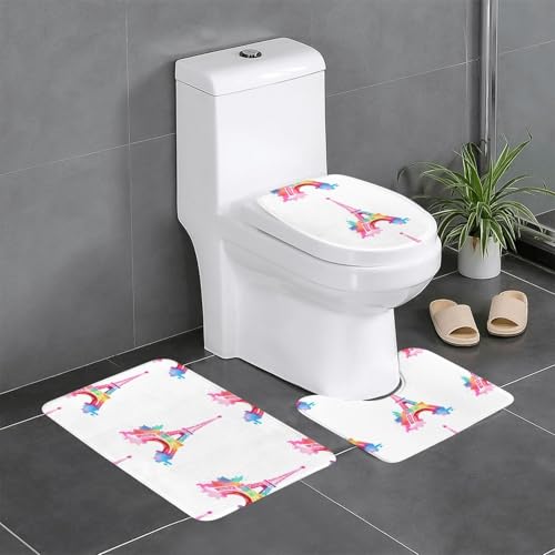 asbwuo rutschfeste Bodenmatte, 3-teiliges Set, farbenfroher Eiffelturm-Aufdruck, U-förmige Toilettenbodenmatte, fest angebracht, saugfähig und langlebig, dick und bequem asbwuo rutschfeste Bodenmatte, 3-teiliges Set, farbenfroher Eiffelturm-Aufdruck, U-förmige Toilettenbodenmatte, fest angebracht, saugfähig und langlebig, dick und bequem von asbwuo