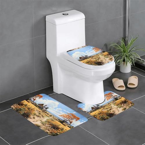 asbwuo rutschfeste Bodenmatte, 3-teiliges Set, nordamerikanischer Farmscape-Druck, U-förmige Toilettenbodenmatte, fest angebracht, saugfähig und langlebig, dick und bequem asbwuo rutschfeste Bodenmatte, 3-teiliges Set, nordamerikanischer Farmscape-Druck, U-förmige Toilettenbodenmatte, fest angebracht, saugfähig und langlebig, dick und bequem von asbwuo