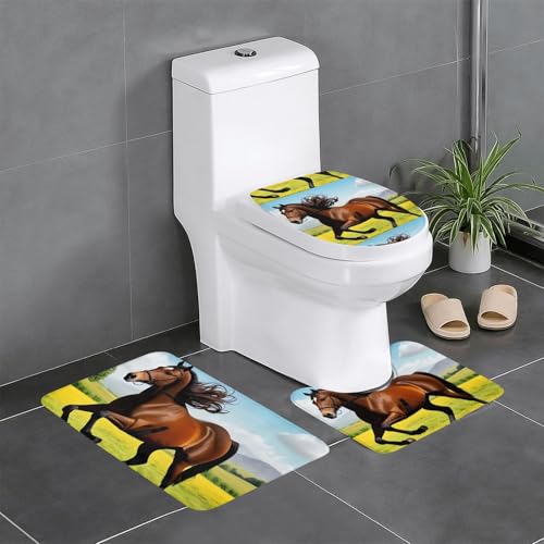 asbwuo rutschfeste Bodenmatte, 3-teiliges Set mit U-förmigem Toilettenbodenmatten-Aufdruck „Tänzelndes braunes Pferd, fest angebracht, saugfähig und langlebig, dick und bequem asbwuo rutschfeste Bodenmatte, 3-teiliges Set mit U-förmigem Toilettenbodenmatten-Aufdruck „Tänzelndes braunes Pferd, fest angebracht, saugfähig und langlebig, dick und bequem von asbwuo