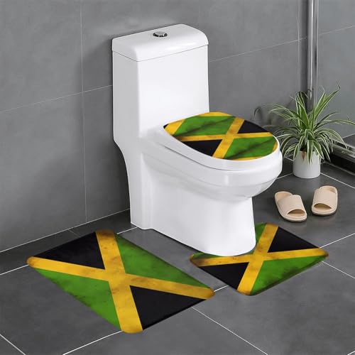rutschfeste Bodenmatte, 3-teiliges Set, U-förmige Toilettenbodenmatte mit Aufdruck der Alten jamaikanischen Flagge, fest angebracht, saugfähig und langlebig, dick und bequem rutschfeste Bodenmatte, 3-teiliges Set, U-förmige Toilettenbodenmatte mit Aufdruck der Alten jamaikanischen Flagge, fest angebracht, saugfähig und langlebig, dick und bequem von asbwuo