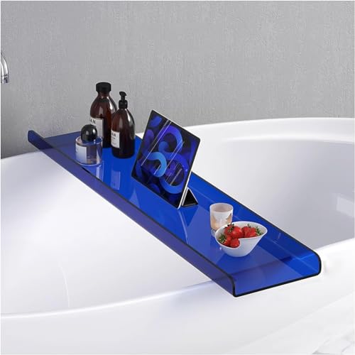 Buntes Acryl-Badewannentablett, Transparnt Badezimmer-Handtuchhalter, Badezimmer-Organizer-Tablett für Weinglas, elegantes Aufbewahrungsregal für Badewanne, luxuriöser Badezimmer-Badtisch, Blau (blau) von asdchZen