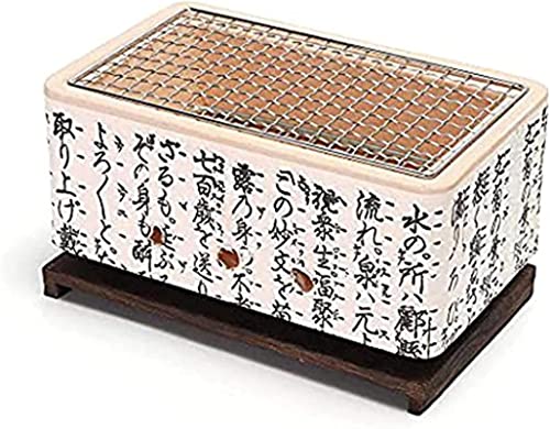 Japanischer Keramik-Holzkohlegrill Aus Ton, Mini-Tisch-Grill-Holzkohleofen Mit Drahtgeflechtgrill Und Holzsockel Für Den Innen- Und Außenbereich von asdchZen