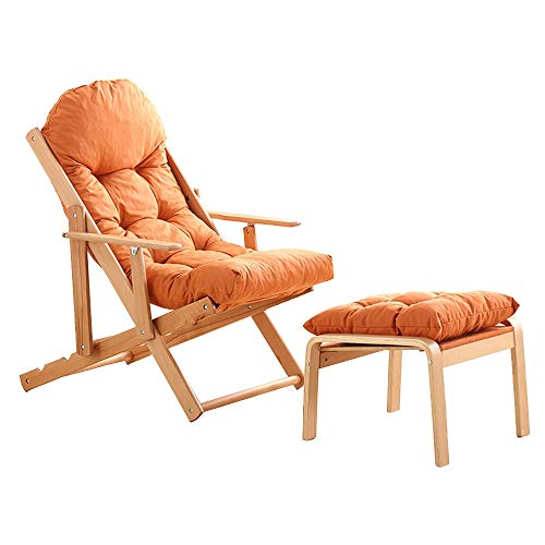 asdchZen Patio Lounge Chairs Wooden Loungesessel 3 Winkel Verstellbar Faltbar Relaxliege Balkonstuhl Outdoor Gartenstuhl Sonnenliege mit Kissen und Fußstütze Langlebig (Orange) von asdchZen