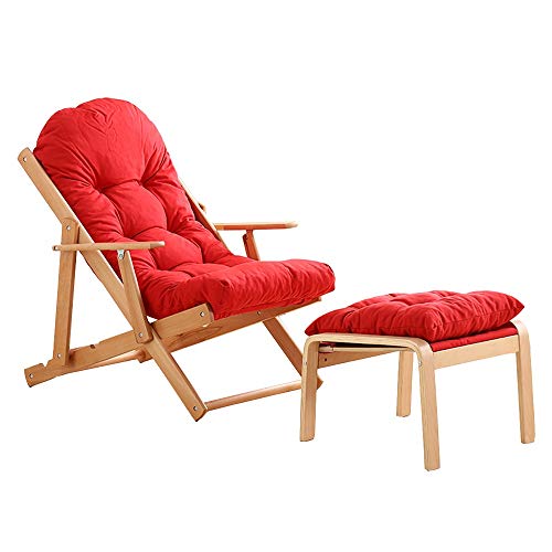Patio Lounge Chairs Wooden Loungesessel 3 Winkel Verstellbar Faltbar Relaxliege Balkonstuhl Outdoor Gartenstuhl Sonnenliege mit Kissen und Fußstütze Langlebig (Rot) von asdchZen