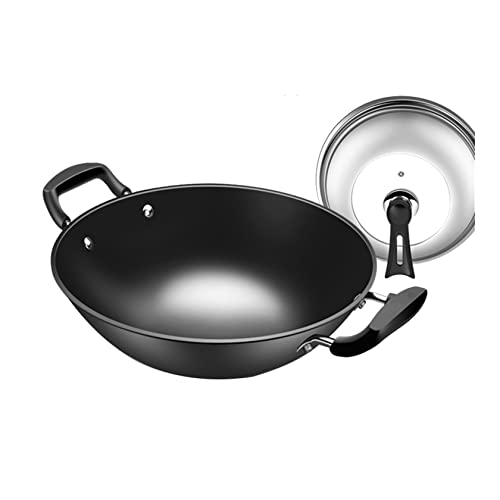 asdchZen Eisenwok, Doppelohr-Woktopf, Haushalts- Und Gewerbe-Wokpfanne, 38 cm von asdchZen