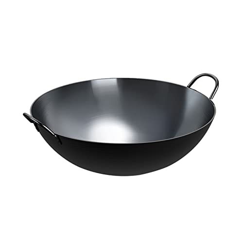 asdchZen Eisenwok, Handgeschmiedete Eisenpfanne, Doppelohr-Wok-Antihaftpfanne, Altmodischer Haushalts-Bratwok, 45 cm, Schwarz, 50 cm von asdchZen