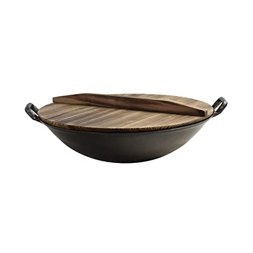 asdchZen Eisenwok Mit Holzdeckel, Outdoor-Kocher Haushaltskochtopf Aus Eisen, Durchmesser 44 cm von asdchZen
