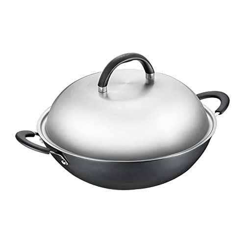 asdchZen Gusseisen-Wok, Doppel-Ohr-Design, Keine Beschichtung, Kein Rost, 36 cm von asdchZen