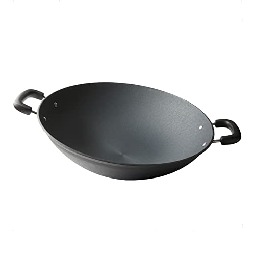 asdchZen Gusseisenpfanne, Zwei-Ohr-Wok, Altmodischer Eisenwok, Spitzer Boden, Gusseisenwok, 40 X 40 X 11 cm von asdchZen