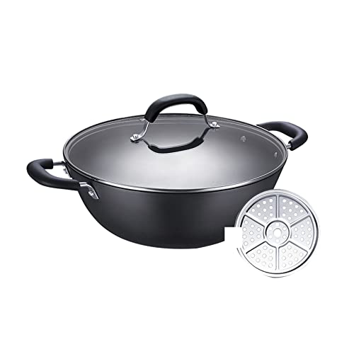 asdchZen Wok, Gusseisen-Antihaft-Wok Mit Deckel, Wok Mit Dampfgestell, Wok-Set, Bratpfanne, 36 cm von asdchZen