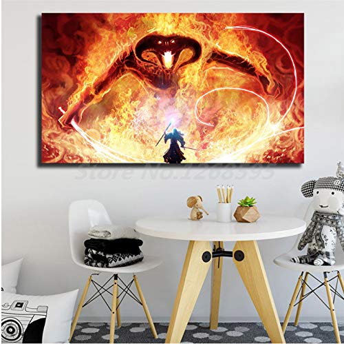asfrata265 Herr Der Ringe Balrog Gandalf Feuer Tolkien Magic Monster Art Leinwand Wandmalerei Poster Druckbild Ungerahmte Malerei Fg1353 (40X60Cm) von asfrata265