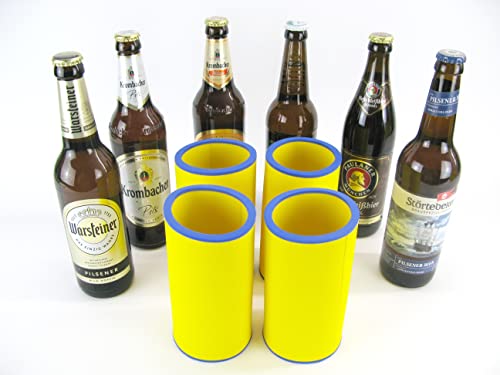 (4er Set 0,5L Flaschenkühler Gelb) - Getränkekühler - Bierkühler - Flaschenkühler für alle genormten 0,5L Bierflaschen aus bestem 5-6mm dicken Neopren für beste Kühlung - Qualitätskühler von asiahouse24