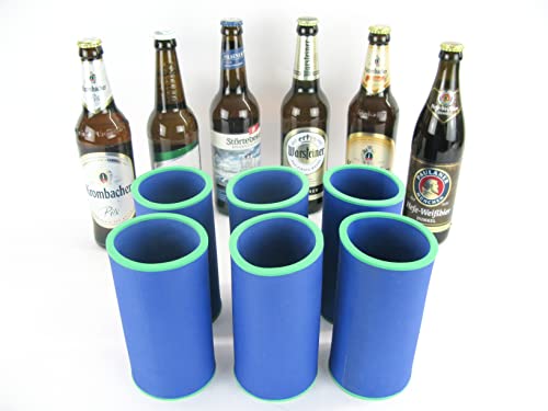 (6er Set 0,5L Flaschenkühle Blau) Getränkekühler - Bierkühler - Flaschenkühler für alle genormten 0,5L Bierflaschen aus bestem 5-6mm dicken Neopren für beste Kühlung (6er Set 0,5L Flaschenkühle Blau) von asiahouse24