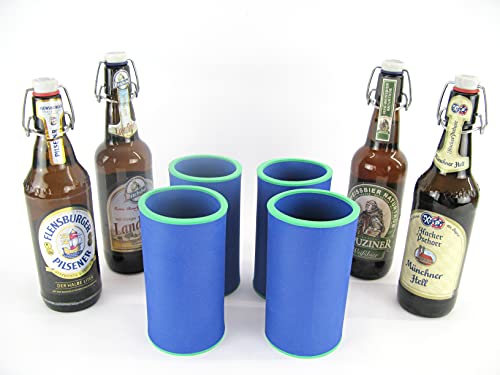 4 hochwertige Qualitätskühler aus 5-6 mm dickem Neopren für 0.5L Flaschen in den Farben Schwarz Gelb Grün Blau Rot und Orange (4 Bügelflaschen) von asiahouse24
