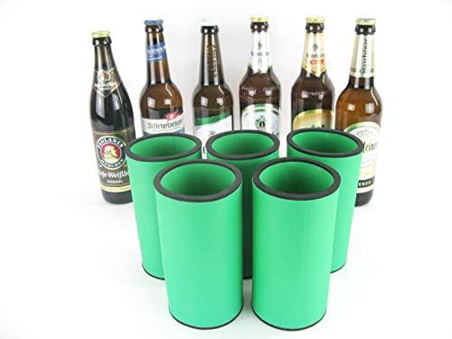 asiahouse24 5 grüne Getränkekühler - Bierkühler - Flaschenkühler für 0,5L Bierflaschen aus bestem 5-6mm dicken Neopren für Beste Kühlung - Qualitätskühler Modell 2023 von asiahouse24