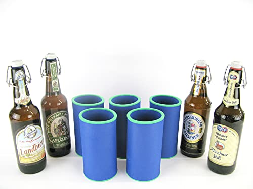 asiahouse24 5X Blau Getränkekühler - Bierkühler - Flaschenkühler für genormten 0,5L Bügelflaschen aus bestem 5-6mm dicken Neopren für Beste Kühlung - Qualitätskühler Modell 2023 von asiahouse24