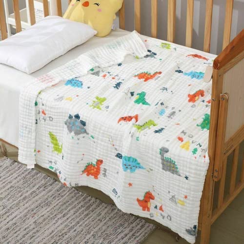 asky Baumwoll-Musselin-Decke, Baby-Wickeltuch, Sommerdecke, Kinderwagen-Abdeckung, Badetuch, 110 x 110 cm, (Dino) von asky