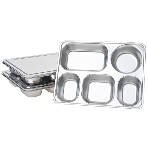 aspire 3er-Pack unterteilte Esstabletts aus Edelstahl mit Metalldeckel, Portionskontrollteller – 5 Fächer von aspire