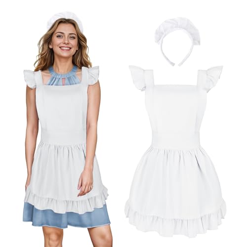 aspire Latzschürze Weiß Rüschen Retro Schürze mit Stirnband Servierschürze Set für Cosplay Party von aspire