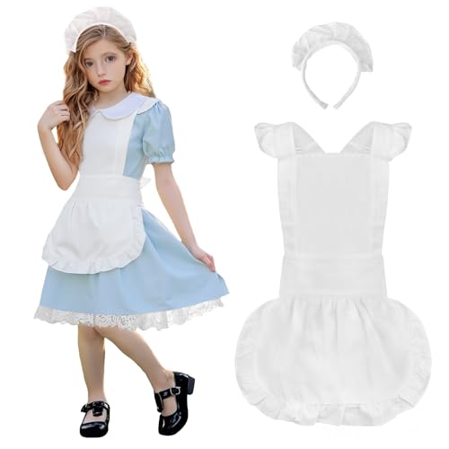 aspire Latzschürze Weiß Rüschen Retro Schürze mit Stirnband White Pinafore Set für Cosplay Party von aspire