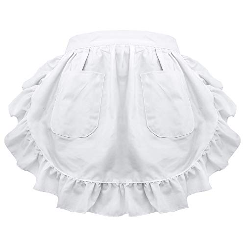 aspire Weiß Halbschürze mit Rüschen Damen Schürze Vintage Kellnerschürze für Maid Cosplay von aspire