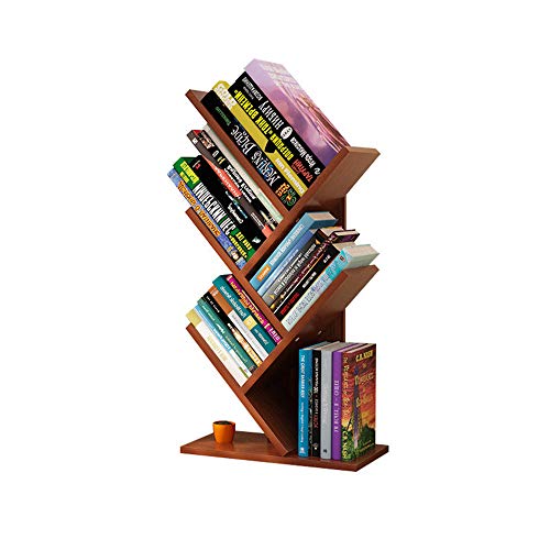 Kreatives einfaches Holz-Bücherregal, Schreibtisch-Organizer aus Holz, multifunktionales Display für Bücher, Zeitschriften, CDs, 5 Etagen, bodenstehend für Wohnzimmer, Büro, Arbeitszimmer (Teak) von asskanaer