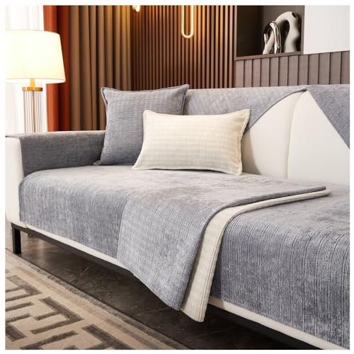 asskanaer Cord-Sofabezug, 1/2/3/4-Sitzer, rutschfeste Sofa-Schonbezüge, Universal-Ecksofa-Kissenbezug, L-Form, Möbelschutz für Wohnzimmer (Grau, 90 x 90 cm) von asskanaer