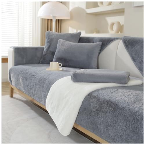 asskanaer Weicher Kaninchen Plüsch Sofabezug Waschbar, Sofabezug L Form 1/2/3/4 Sitzer Sofa Überzug für L Form Sofa Couch Sessel Ecksofas Möbelschutz für Wohnzimmer (Dunkelgrau, 110 x 180 cm) von asskanaer