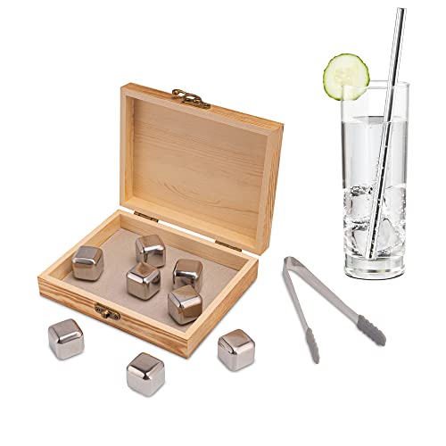 astano® Edelstahl Eiswürfel Set – 8 wiederverwendbare Whisky-Steine in edler Holzbox – Kühle Drinks ohne Verwässern – Perfekt für Whisky, Cocktails & Longdrinks von astano ART of STEEL