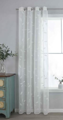 Gardine Leinenoptik HxB 175x140 cm Weiß Metallösen »Bamberg« zarte Stickerei Blattmuster lichtdurchlässig pflegeleicht 2023495 von astek