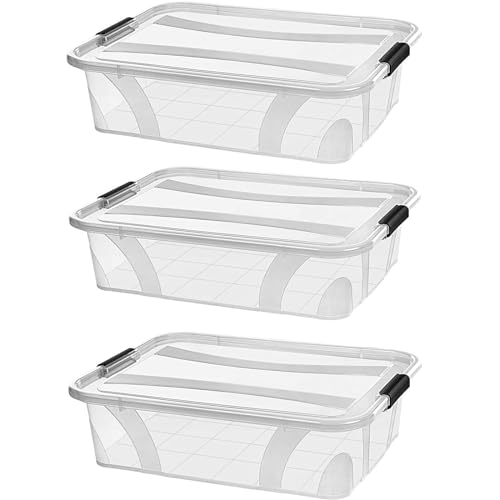 astor24 PREMIUM 3er XXL Set Aufbewahrungsbox transparent Organizer mit Deckel stapelbar. Ideal für Büro, Kinderzimmer, Küche & Werkstatt (3er Set 7 Liter) von astor24