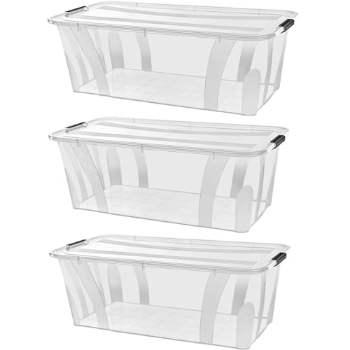 astor24 PREMIUM 3er XXL Set Aufbewahrungsbox transparent Organizer mit Deckel stapelbar. Ideal für Büro, Kinderzimmer, Küche & Werkstatt (3er Set 80 Liter) von astor24