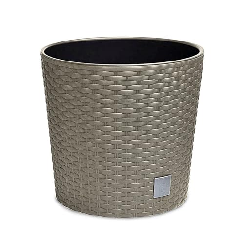 astor24 - Premium Blumentopf Pflanzkübel 25 Ø cm inkl. Einsatz Braun in Rattan Optik - Pflanzkübel - Übertöpfe -Blumentopf für Haus und Garten von astor24