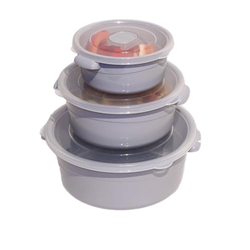 astor24 3er Set Mikrowellen Geschirr - Töpfe Set 2L, 1L, 0,5L - Vorrats Dose Aufbewahrung zum erhitzen, einfrieren mit Deckel und Belüftung BPA frei - Mikrowellenfeste Frischhaltedose (Rund) von astor24