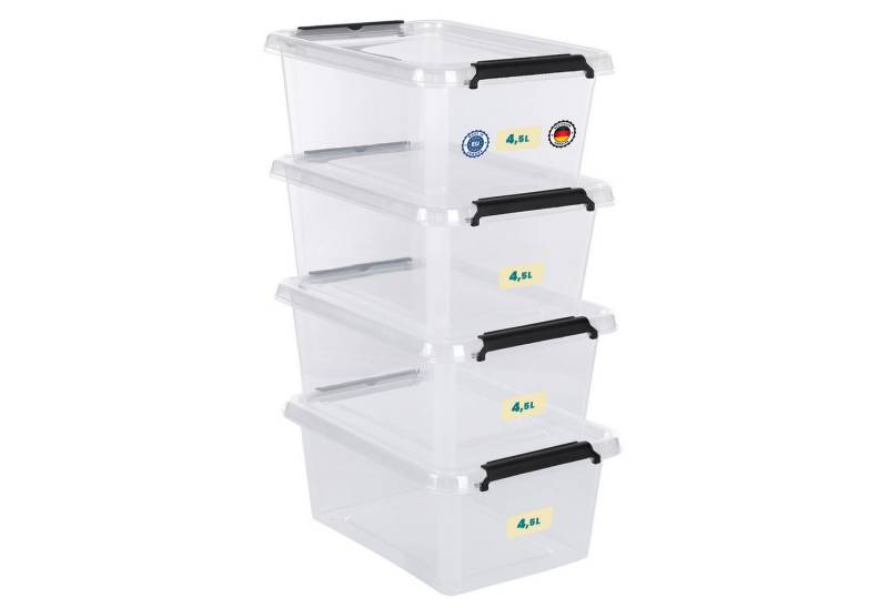 astor24 Aufbewahrungsbox Aufbewahrungsbox mit Deckel 4er Set Kunststoffbox Stapelbox Lagerbox (Plastikbox Aufbewahrung Regalbox Spielzeugbox, 4 St), 6 Größen wählbar 4,5 L- 8,5 L - 12,5 L - 19 L - 32 L - 60 L von astor24