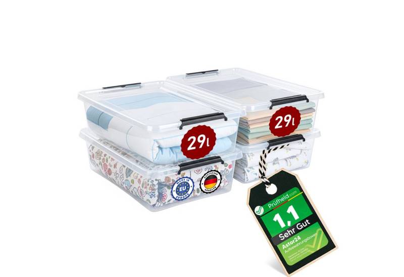 astor24 Aufbewahrungsbox Aufbewahrungsbox mit Deckel Unterbettbox mit Rollen 4er Set Bett Box (Spielzeugbox, 4 St., Lagerbox), Regalbox Kiste von astor24