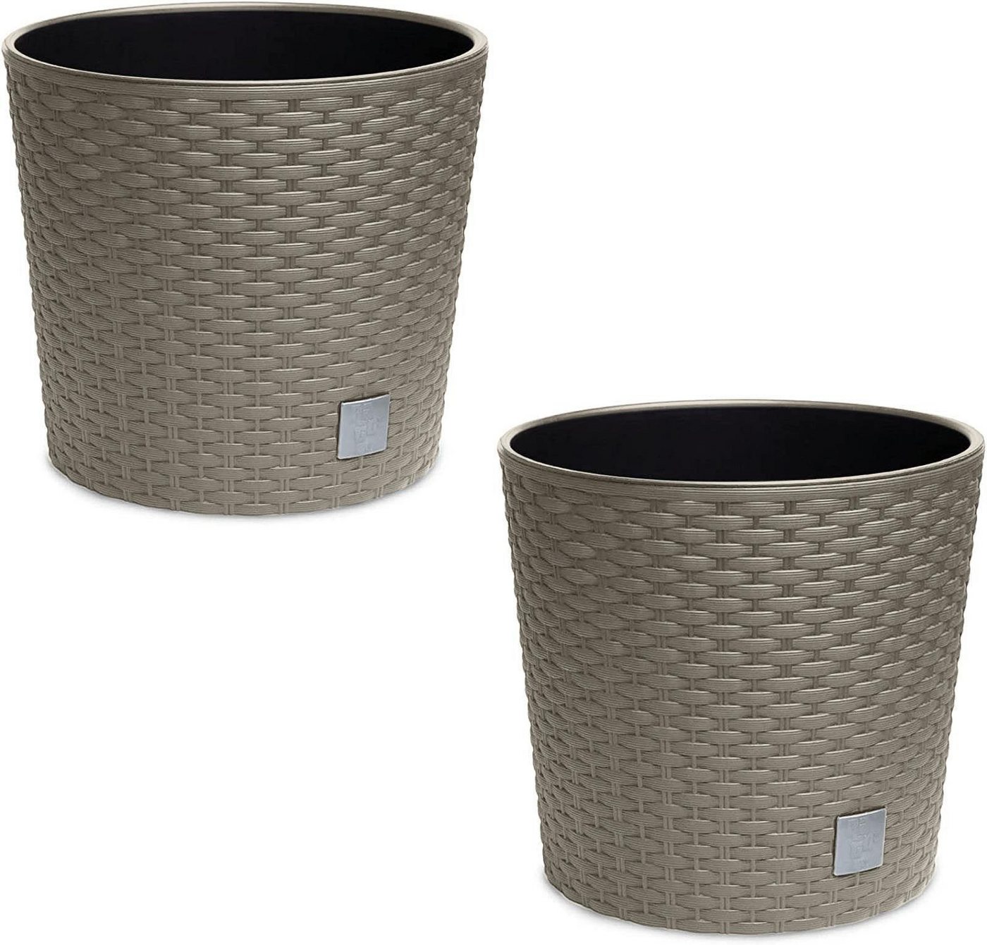 astor24 Blumentopf 2x Blumentopf Rattan Blumenkübel Pflanzentopf (Blumentopf Garten Balkon Blumen Topf Kräutertopf, 2 Blumentöpfe), Durchmesser 20 cm - 2 Blumentöpfe - hochwertig verarbeitet - mit Wasserüberlauf - fertig montiert von astor24