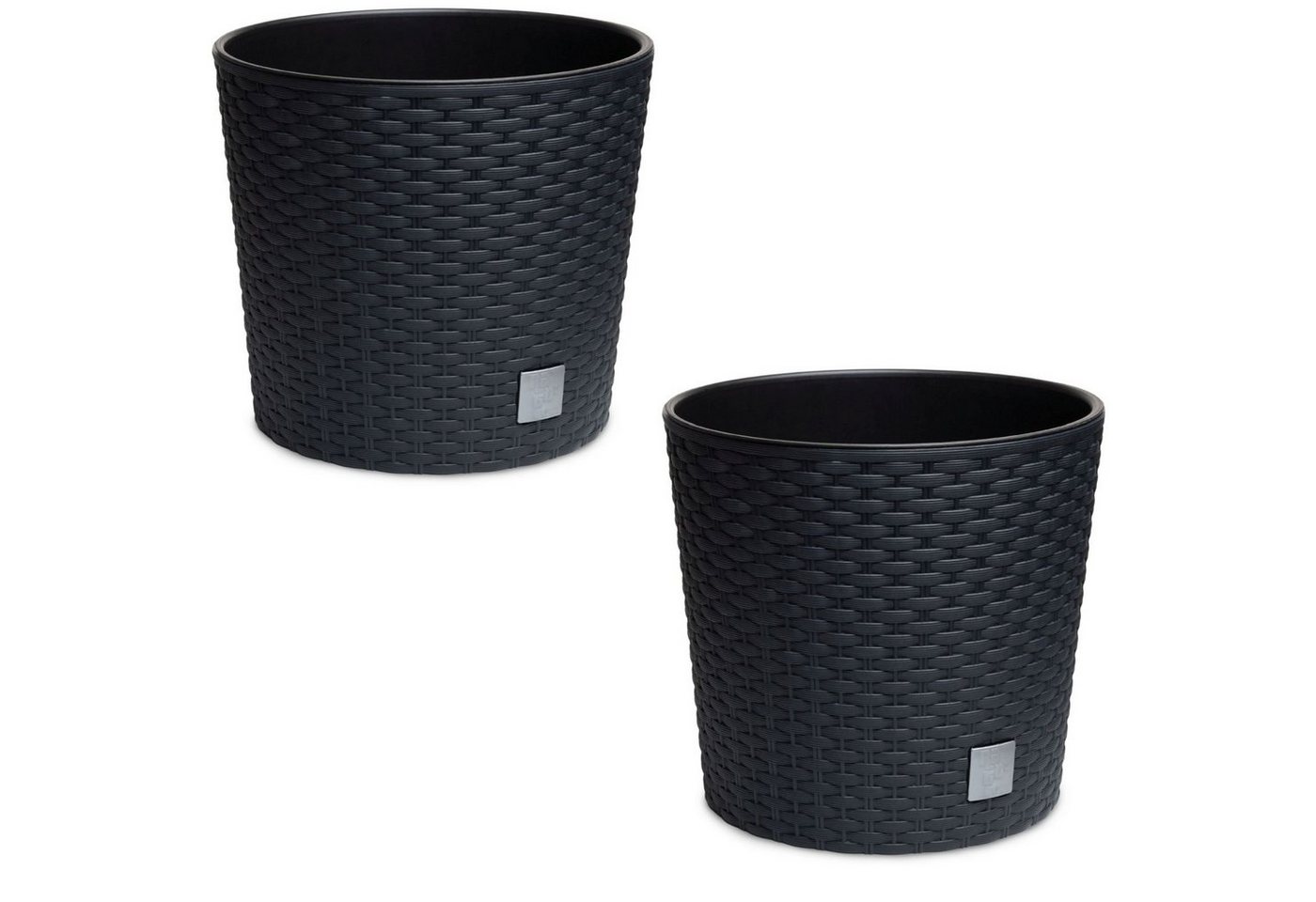 astor24 Blumentopf 2x Blumentopf Rattan Blumenkübel Pflanzentopf (Blumentopf Garten Balkon Blumen Topf Kräutertopf, 2 Blumentöpfe), Durchmesser 20 cm - 2 Blumentöpfe - hochwertig verarbeitet - mit Wasserüberlauf - fertig montiert von astor24