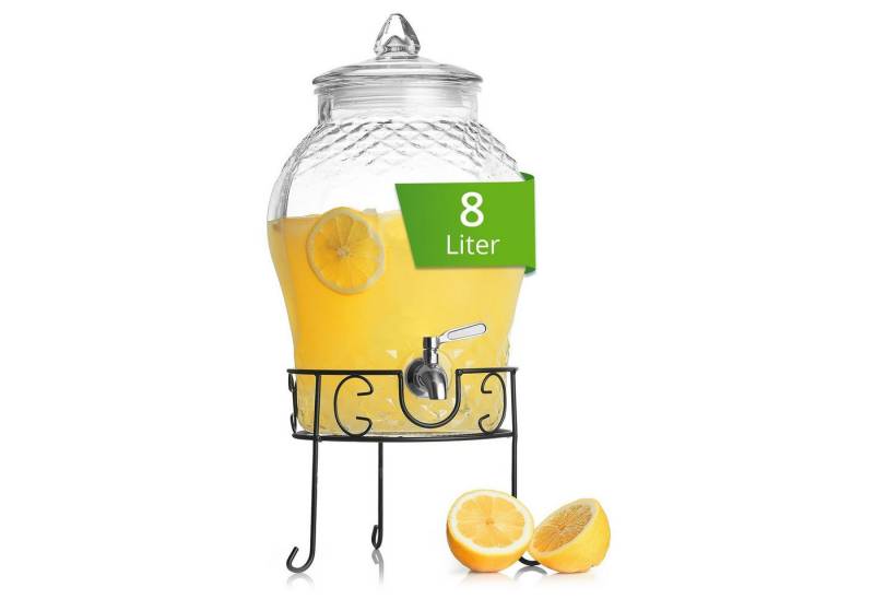 astor24 Getränkespender Getränkespender 8 L mit Zapfhahn + Ständer aus Glas Wasserspender, 8 Liter von Astor24