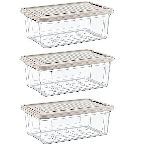 astor24 PREMIUM Aufbewahrungsboxen mit Deckel - lebensmittelecht - sicherer Verschlussclip - transparent - Robuste Qualität - XXL Set für Büro, Kinderzimmer, Küche & Werkstatt (3er Set 12 Liter) von astor24